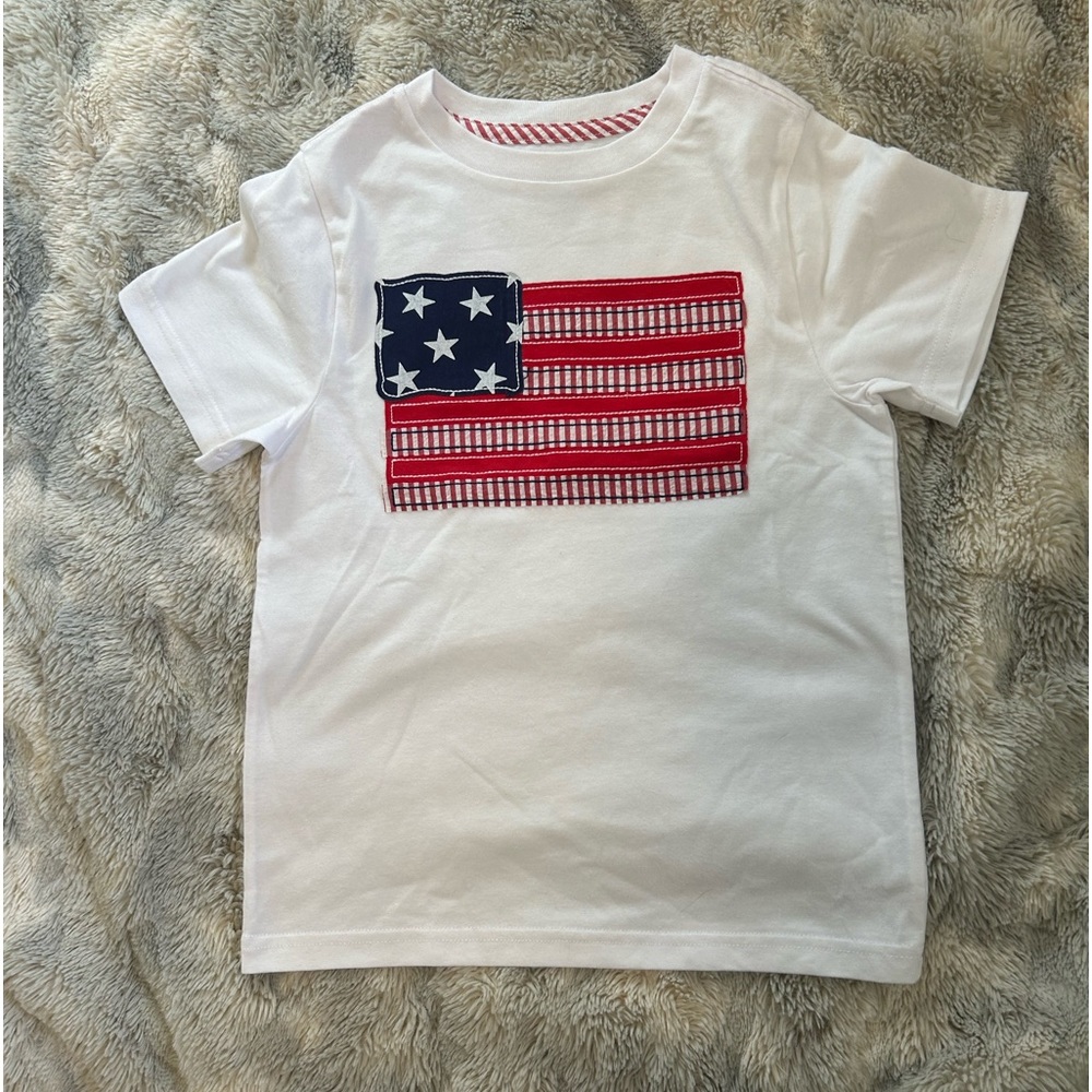 JK - White American Flag Shirt, new without tags - Kids Size: 6